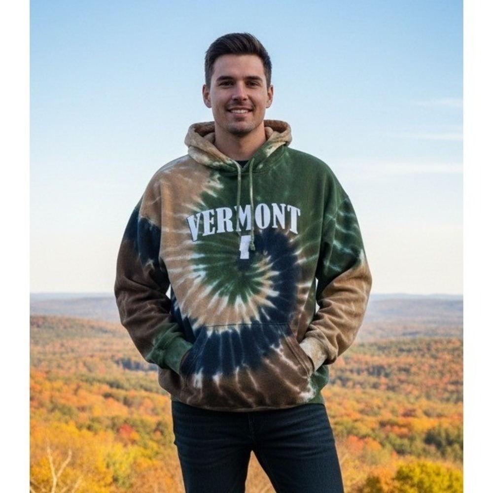 Colortone Vermont Tie Dye Hoodie Sweatshirt Men's Size XL Green Brown Activewear